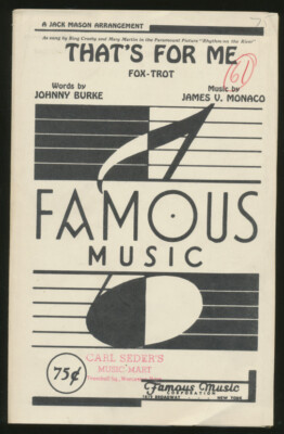 Dance Orchestra Score: That's For Me (1940)