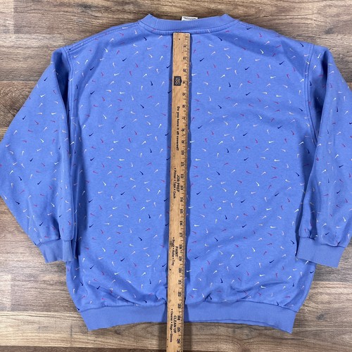 Nike Hoodie Girls XL Blue Fleece All Over Print Swoosh Pullover Sweatshirt - Picture 8 of 12