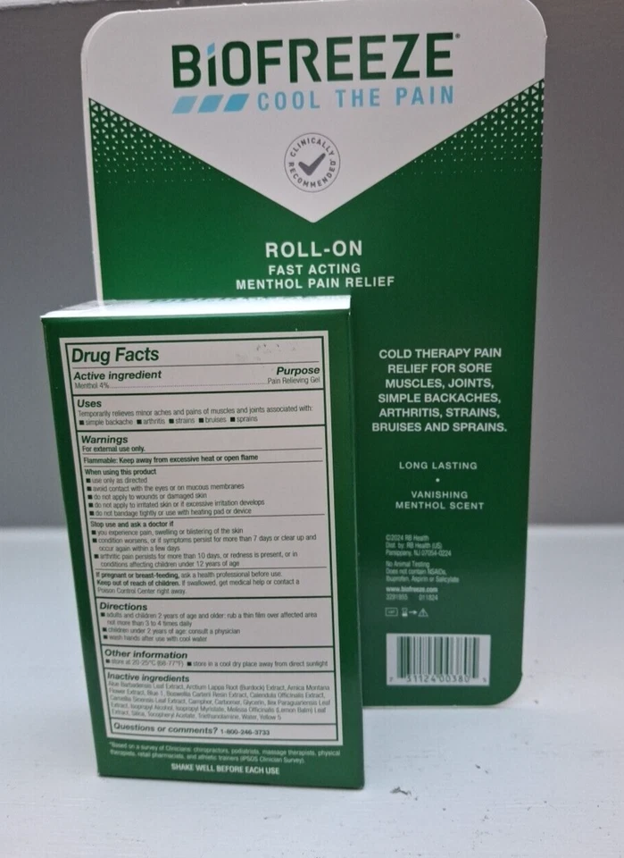 2 PACK Biofreeze Roll-On Pain-Relieving Gel 3 FL OZ, Colorless Topical Pain - Image 4 of 4