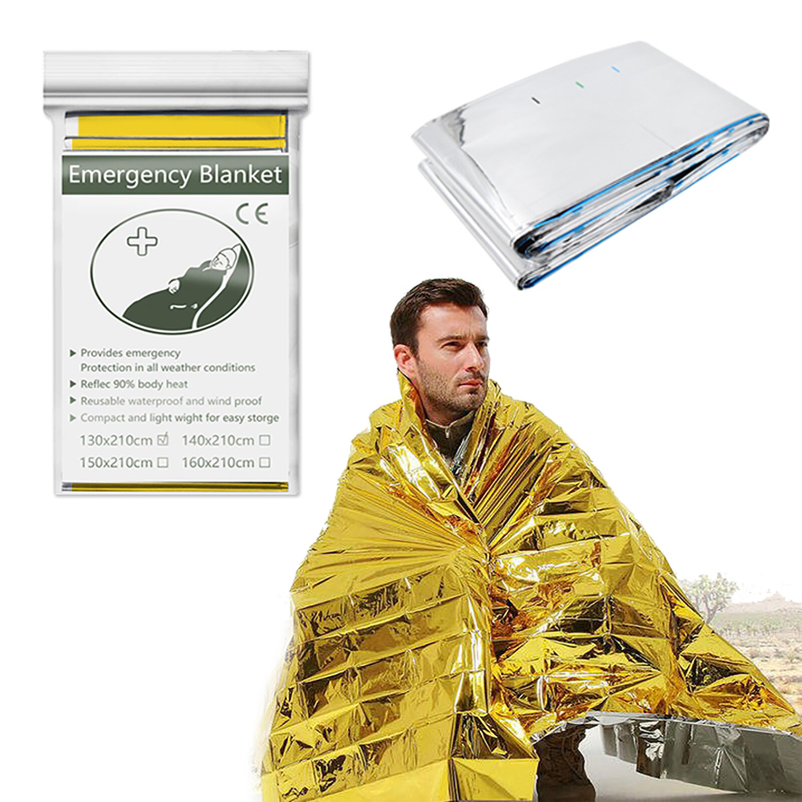 E EASTSTORM Robusta Coperta Termica Emergenza Riutilizzabile con Poncho