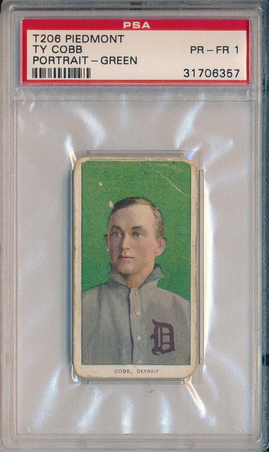 1910 T206 PIEDMONT 150 - TY COBB GREEN PORTRAIT - PSA 1 PR-FR (SVSC)