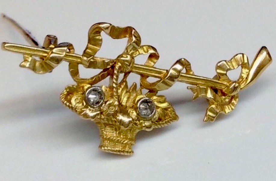 ANTIQUE DIAMOND RIBBON BOW TIE DESIGN BROOCH PIN SOLI… Gem