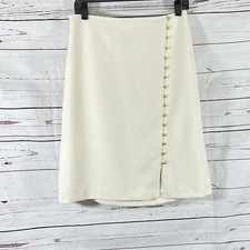 Talbots Skirt Women's 4 Ivory A-Line Lined Gold Buttons