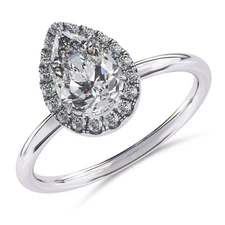 IGI 1.35 Ct Pear Cut Lab Grown Diamond Halo Engagement Ring in 14K White Gold