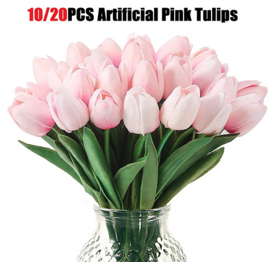 20 Flores De Tulipanes Artificiales, Flores De Seda De Tacto Real, Tulipan Am..