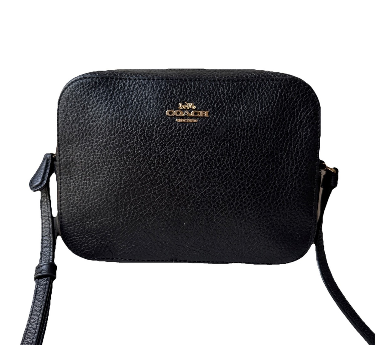 【COACH】MINI CAMERA BAG Coach Mini Camera Bag Black Pebble Leather Crossbody Purse