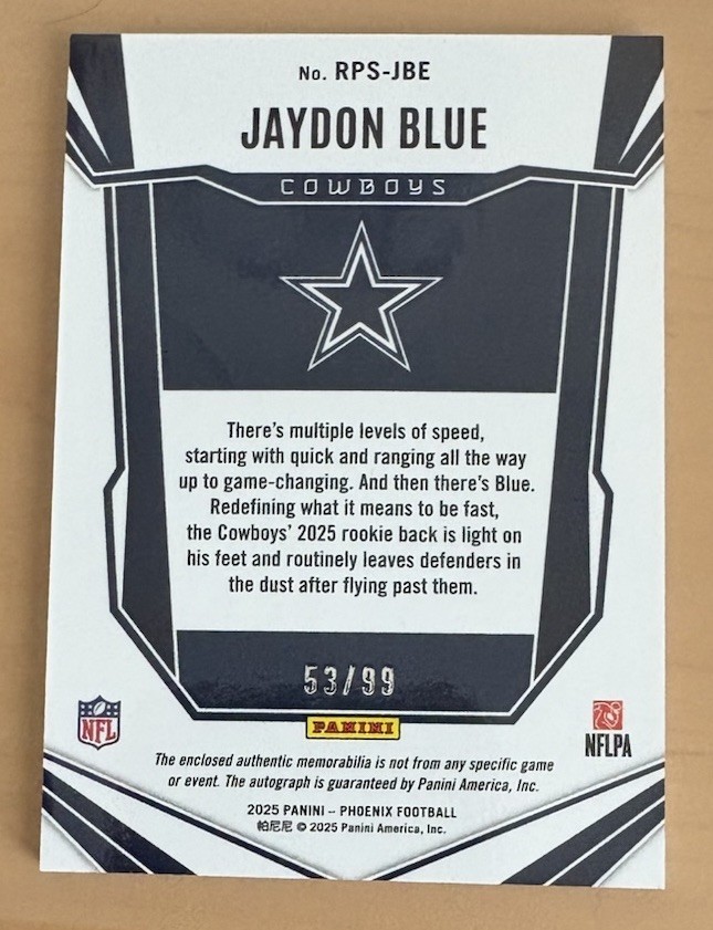 フェニックスページです。 2025 Panini Phoenix Jaydon Blue Patch Auto Red 53/99 #RPS-JBE