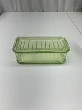 Vintage Uranium Glass Refrigerator Dish with Lid – Uranium Depression Glass READ