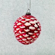 Vtg Pinecone Red White Frosted Blown Glass Christmas Ornament 3 in Japan