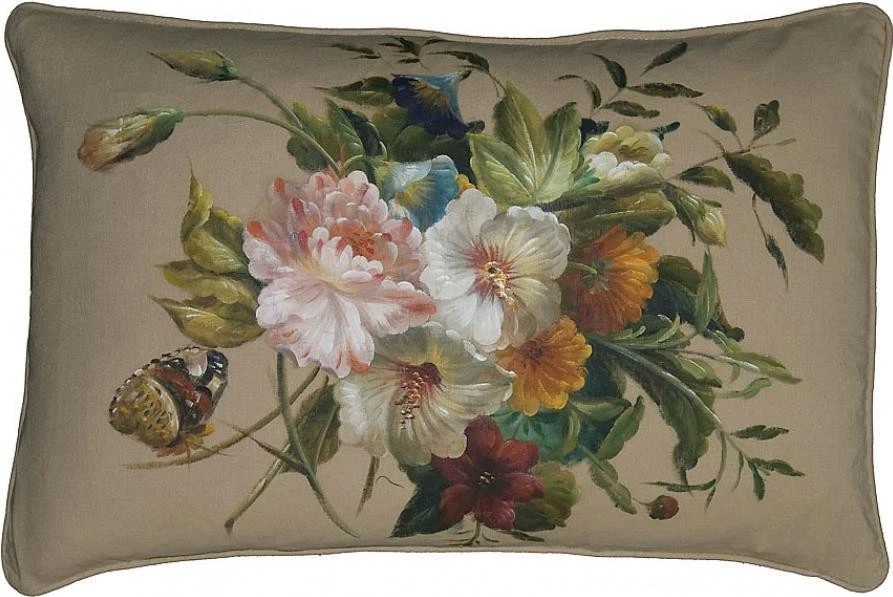Linen Throw Pillow with Hand-Painted Butterfly
