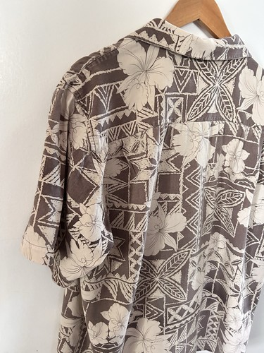 Vintage Silk Men’s Floral Hawaiian Shirt Brown & Tan 100% Silk Size Large - Imagen 11 de 15
