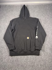 Carhartt Hoodie Mens Medium Black Sleeve Logo Pullover Fleece Sweatshirt