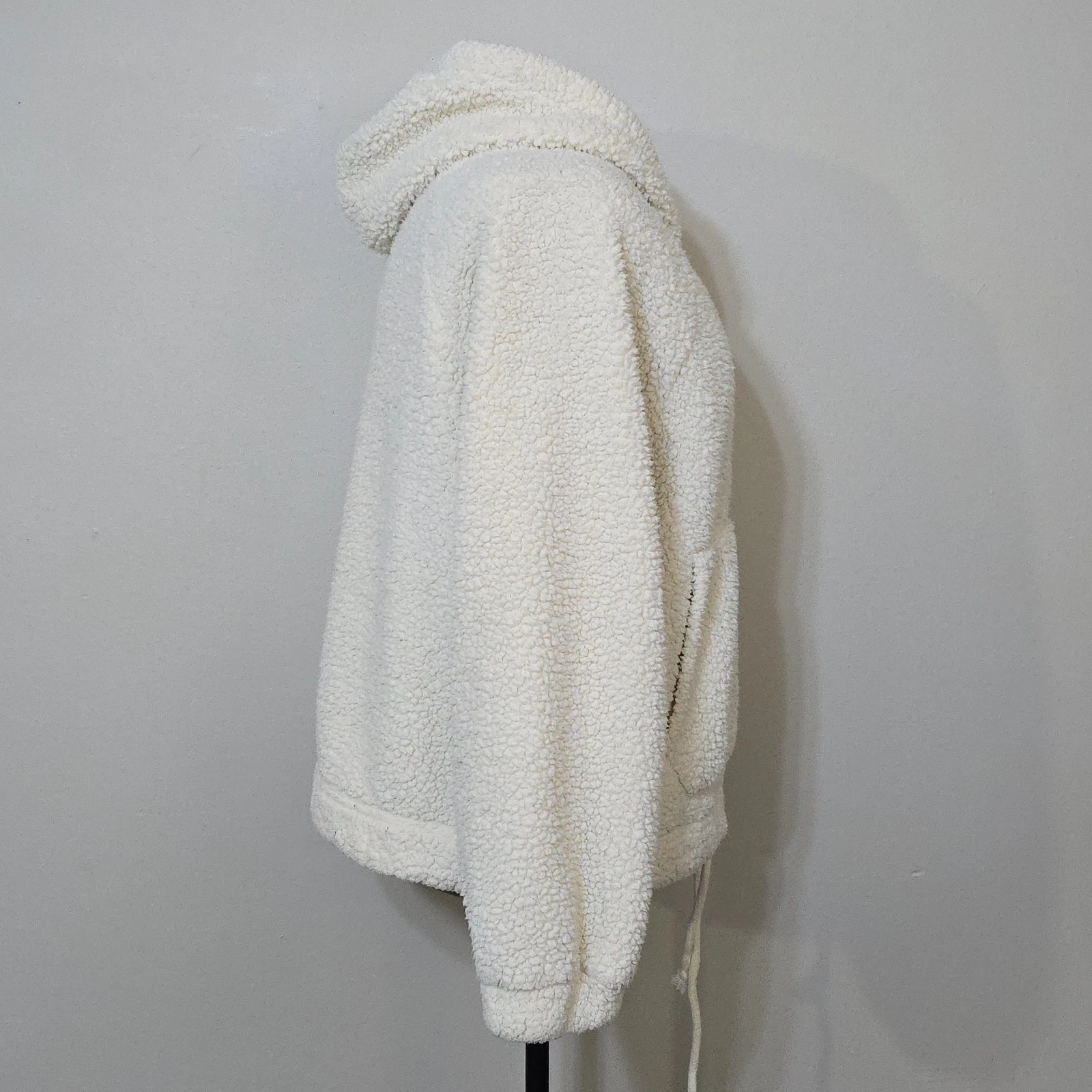 OFF WHITE American Eagle Felpa con Cappuccio Sherpa Teddy Pullover Oversize BoXy Crema Avorio Donna M