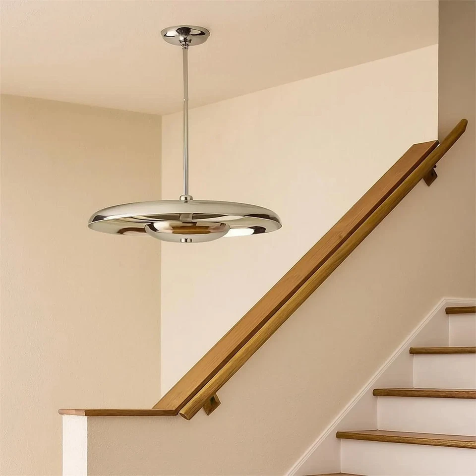 Lámpara colgante moderna de latón envejecido de mediados de siglo de la década de 1950, accesorio de techo retro de 24 pulgadas Foto 4 de 4