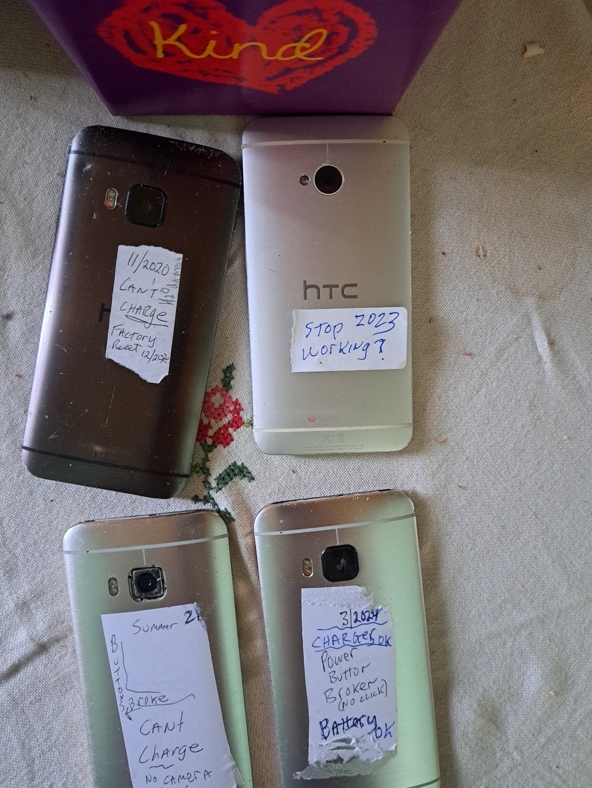Lot of 4 HTC m9  - 32GB - for repairs (T-Mobile Unlcke) ~