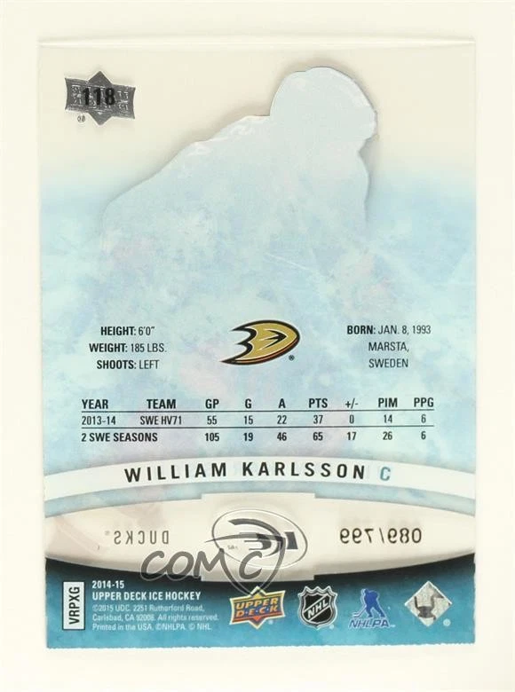 2014-15 Upper Deck Ice Ice Premieres /799 William Karlsson #118 Rookie RC - Image 2 of 2