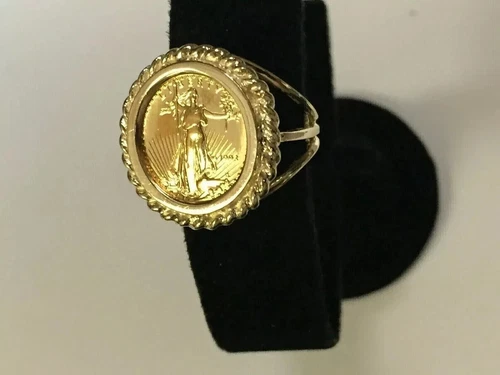 Without Stone LADY LIBERTY COIN Women's Wedding Ring 14k Yellow Gold Plated