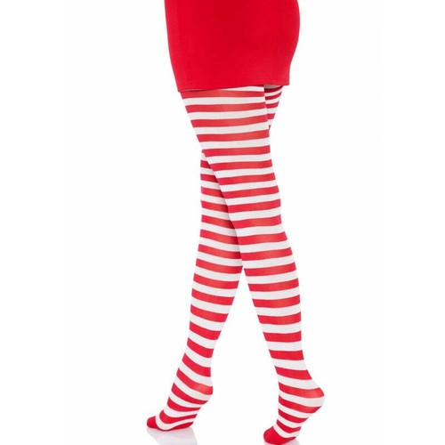 Leg Avenue - Collant a Righe Bianco/Taglia Unica Rosso - Foto 3 di 5