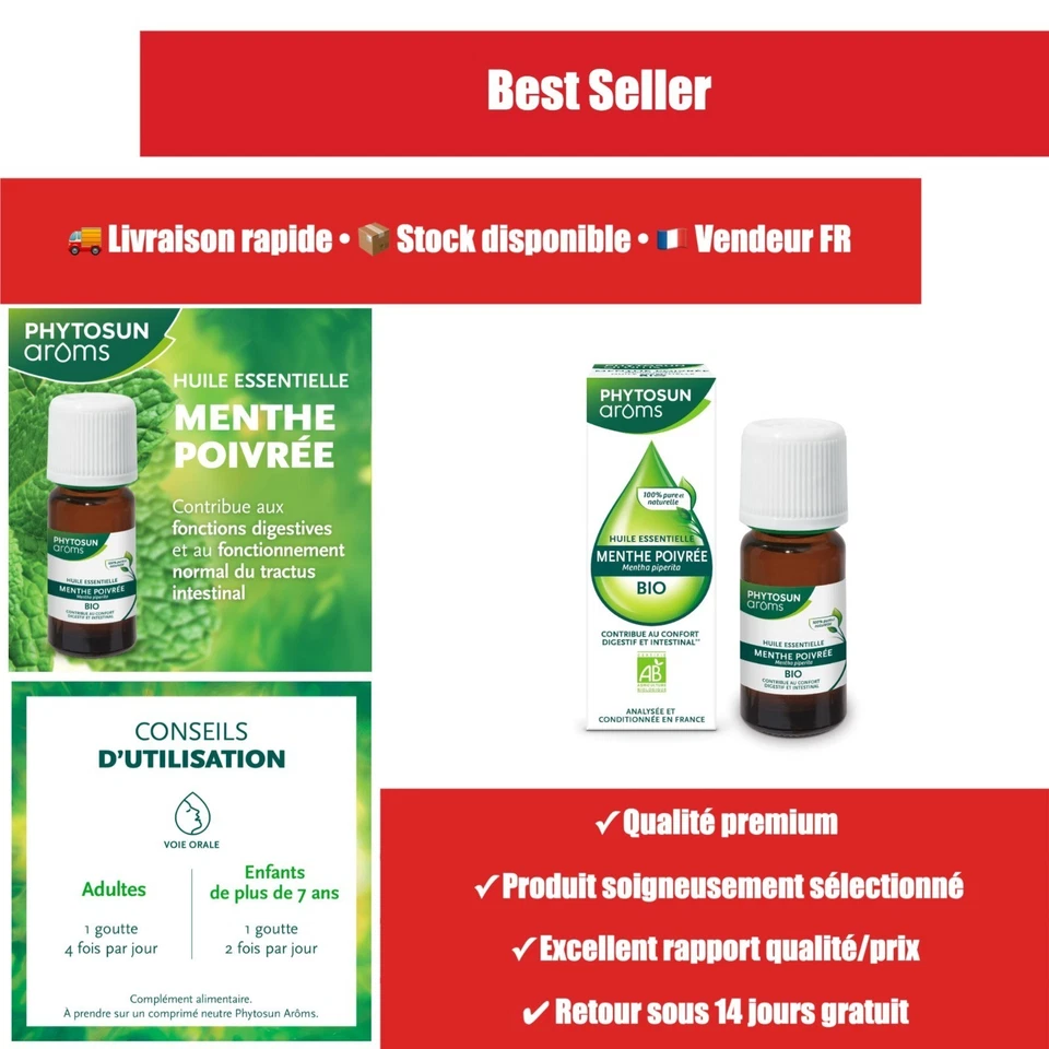Huile essentielle Menthe poivrée Bio 10 ml Phytosun Arôms - Photo 1/4