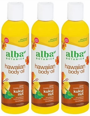 Alba Botanica Hawaiian Body Oil 3 Pack 8.5oz Kukui Nut Moisturizing Bundle