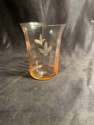 Pink Depression Etched Glass 8 oz Tumbler