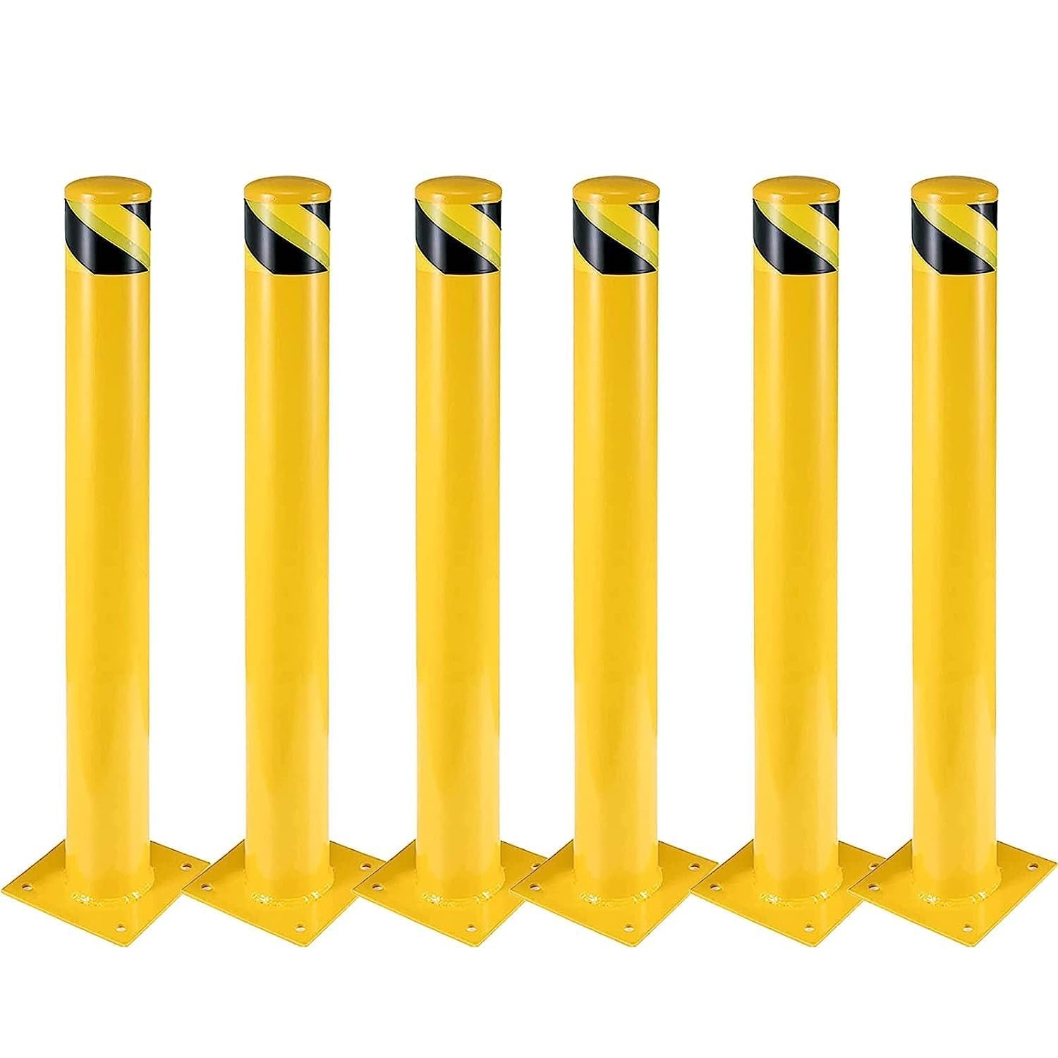 6 Pack 36" Steel Safety Bollard 4.5" Diameter Steel Parking Barrier Post w/Strip