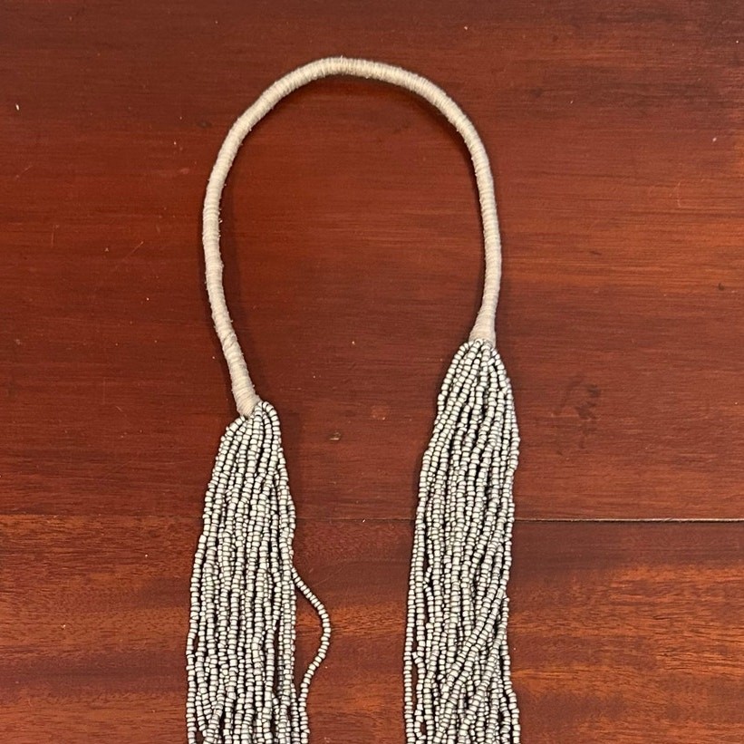 Gray Multi Strand Beaded Necklace Statement Grey … - image 6