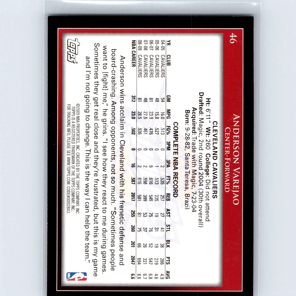 2009-10 Topps Anderson Varejao #46 Cleveland Cavaliers - Image 2 of 2