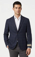 Stafford Mens Classic Fit Seasonal Sport Coat Size 42R Navy Blue Windowpane 198