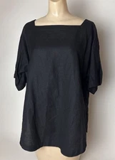 Vintage Jan Barboglio Size 8 Top Black Linen blend split short sleeve blouse