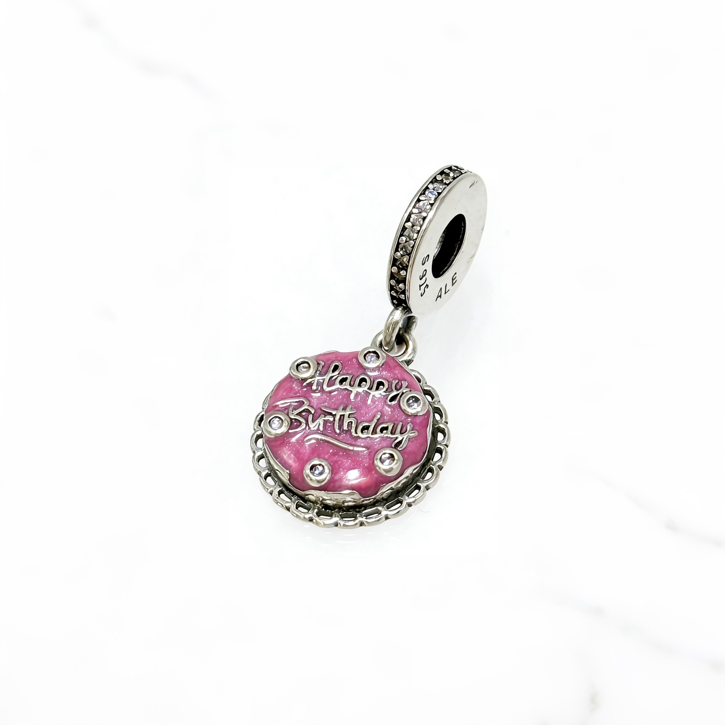 Authentic Pandora Pink Birthday Cake Dangle Sterling Silver Charm 798888C01
