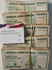 5 X Zimbabwe 25 Billion Dollar Agro Cheque Bill Banknote Money - Pre Trillion