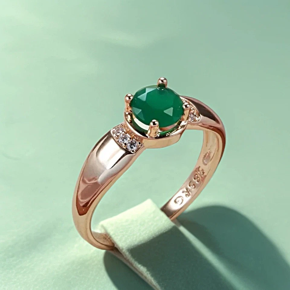 Ring Vergoldet Rosegold Gold 585 mit grünen und weißen Zirkonia - Bild 4 von 4