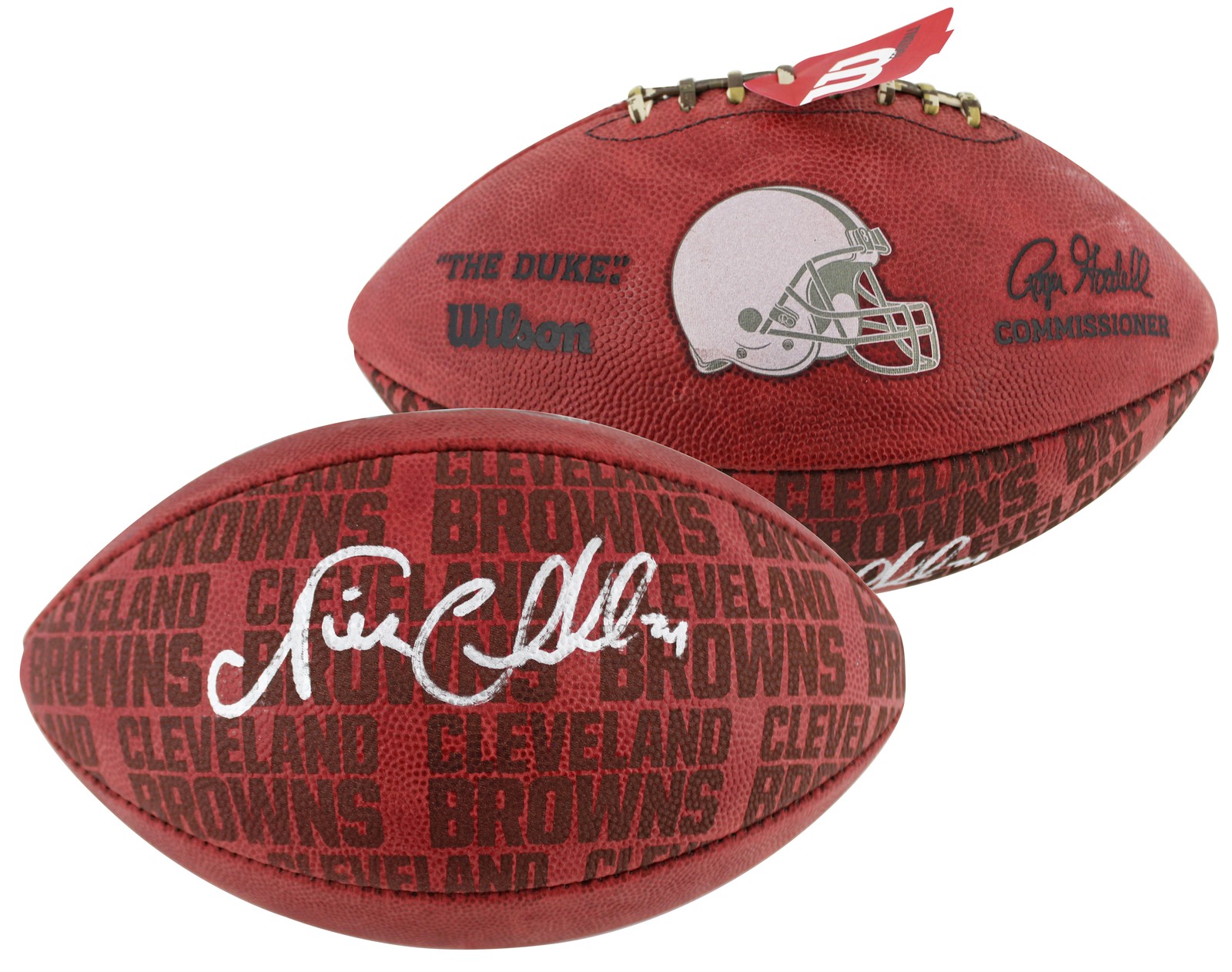 Nick Chubb Autographed Signed Cleveland Browns Browns Wilson "The Duke" Team Showcase Football BAS Witnessed 