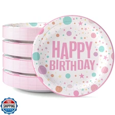 Exquisite Pink Happy Birthday Plates 9" Birthday Paper Plates 100