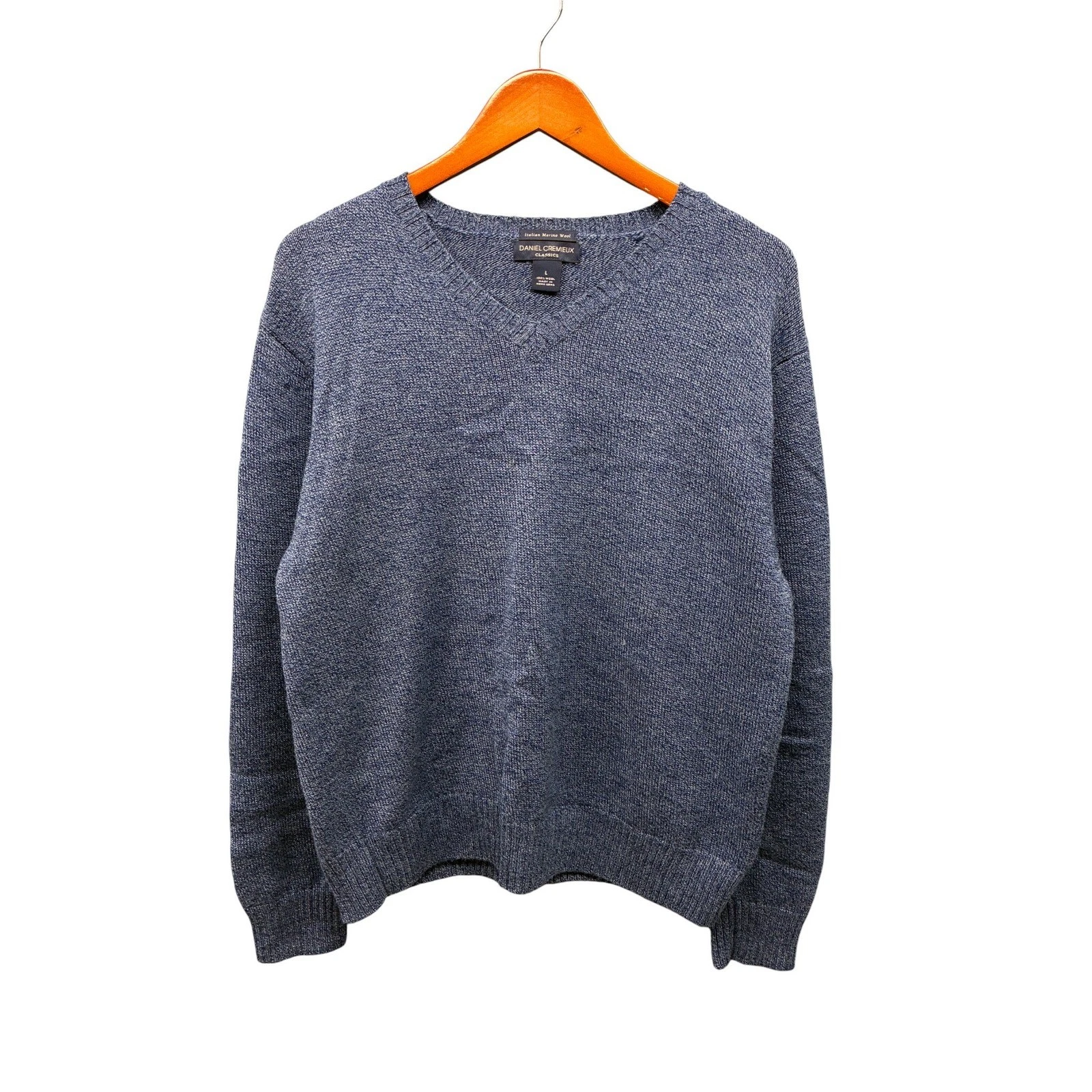 Daniel Cremieux Sweater Men’s L Blue V Neck Merino Wool Italian Knit Long Sleeve