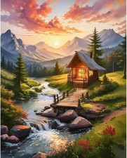 Mountain Paint by Numbers kit for Adults, Cabin Landscape Adult Paint by Number