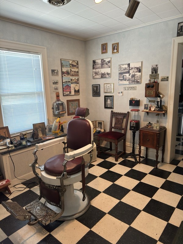 Complete 1920s barbershop entire room with authentic antiques from the 1920s.