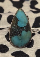 Stunning Handmade Sterling Silver Pear Shaped Tibetan Turquoise Ring Size 9