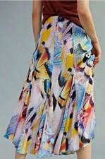 NWT Anthropologie A-Line Midi Skirt Vibrant Colorful Abstract Watercolor Art 4