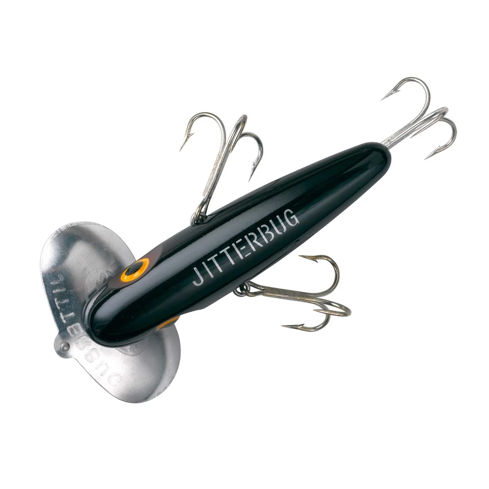 Señuelo Arbogast Jitterbug 4 1 2 oz negro Topwater para pesca de lubina Foto 2 de 3