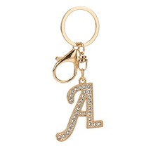 Rhinestone Initial Keychain,Gold Tone Letter A Keychain,Bling Monogram Key Ri...