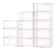 12 Pack Strong Stackable Shoe Storage Boxes Fit Size XLarge White