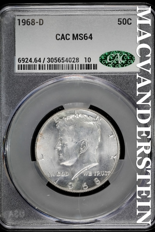 1968-D Kennedy Half Dollar- CAC MS64- Lustrous- No Reserv #SLA1264