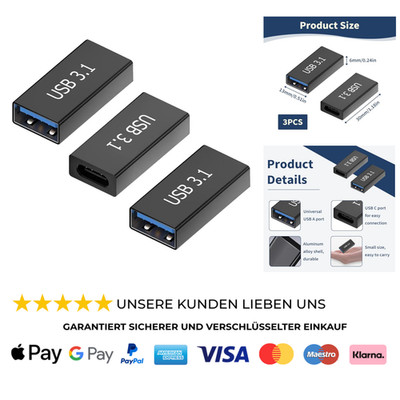 3x USB C auf USB Adapter,USB 3.1 USB-3.0 Buchse auf USB-C Buchse Adapter A auf C