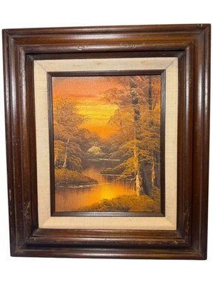 Vintage 1960s Autumn Tranquil River Landscape Oil On Board Signed Cole 16 X 14 