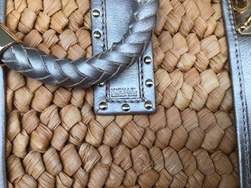 Michael Kors Tan Straw Tote/purse With Braided Leather Handles, 20”X 12”X 7. - Picture 5 of 9