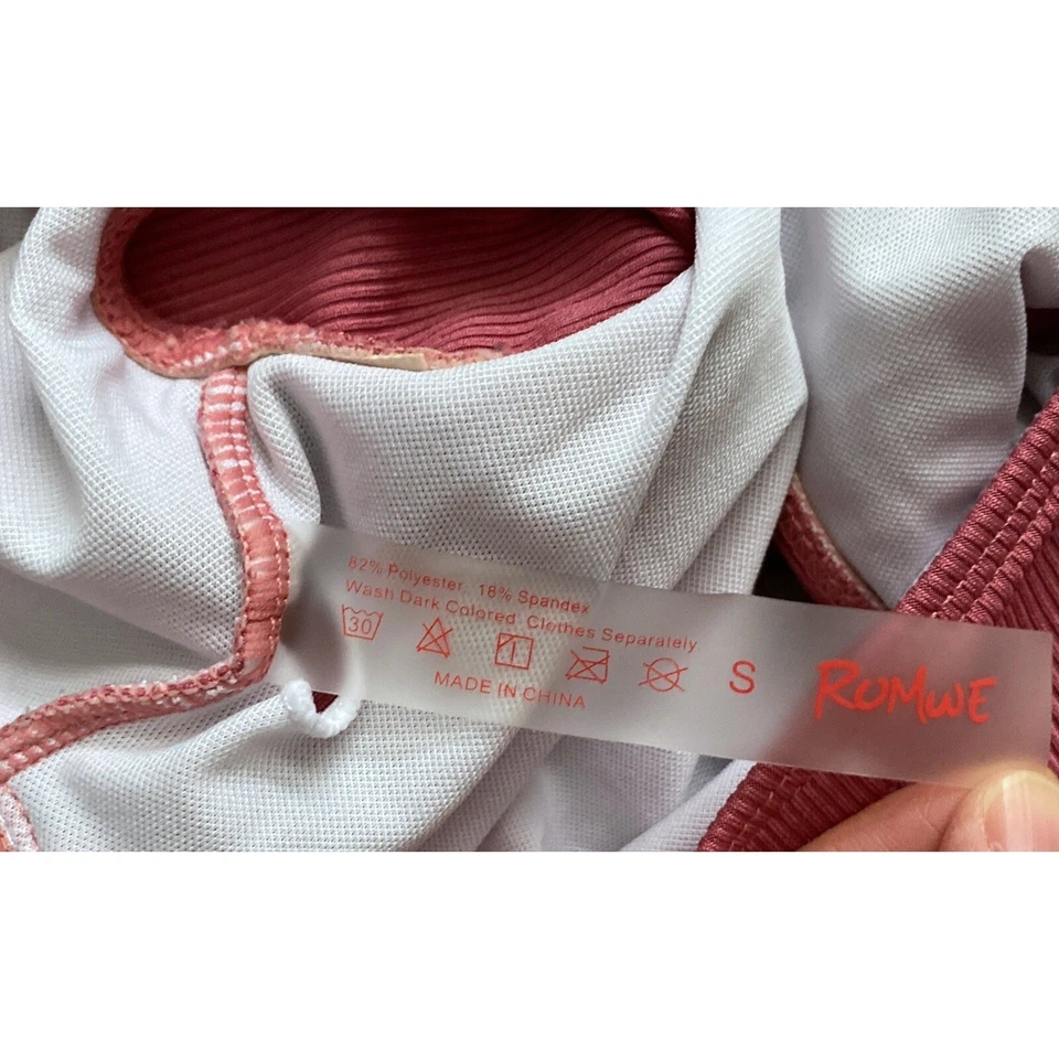 ROMWE Mujer Talla Pequeña Rosa Sin Mangas Bikini Tanque Natación Traje Top Foto 4 de 4