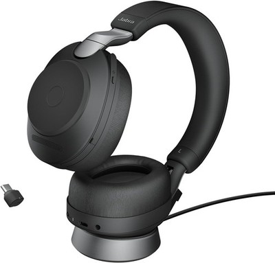 Jabra Evolve2 85 kabelloser Stereo Kopfhörer (UC, USB-C) - Schwarz Ladestation