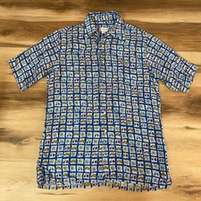 Maus & Hoffman Button Up Men M Vintage Silk Novelty Print Made in USA Resort